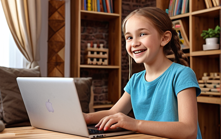 A Young Girl's Coding Triumph**

Prompt: *A beaming young girl sits in front of a laptop, proudly displaying a simple video game she created. Colorful blocks and coding elements surround her. Capture the spark of joy and accomplishment on her face, perhaps with a "Yes!" gesture. Background: A cozy Polish home setting.*

**