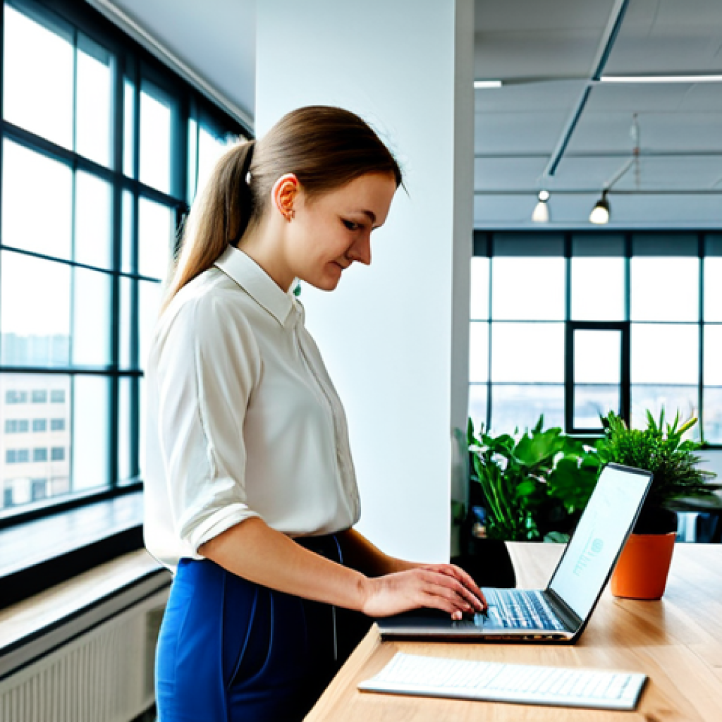 Modern Warsaw Tech Workspace**

A professional software engineer working on a laptop in a bright, modern co-working space in Warsaw, Poland. Large windows overlook the city skyline. She is wearing a stylish, modest blouse and comfortable trousers, fully clothed, appropriate attire, safe for work. The office is filled with plants and other young professionals. Perfect anatomy, correct proportions, natural pose, professional photography, high quality, family-friendly.

**