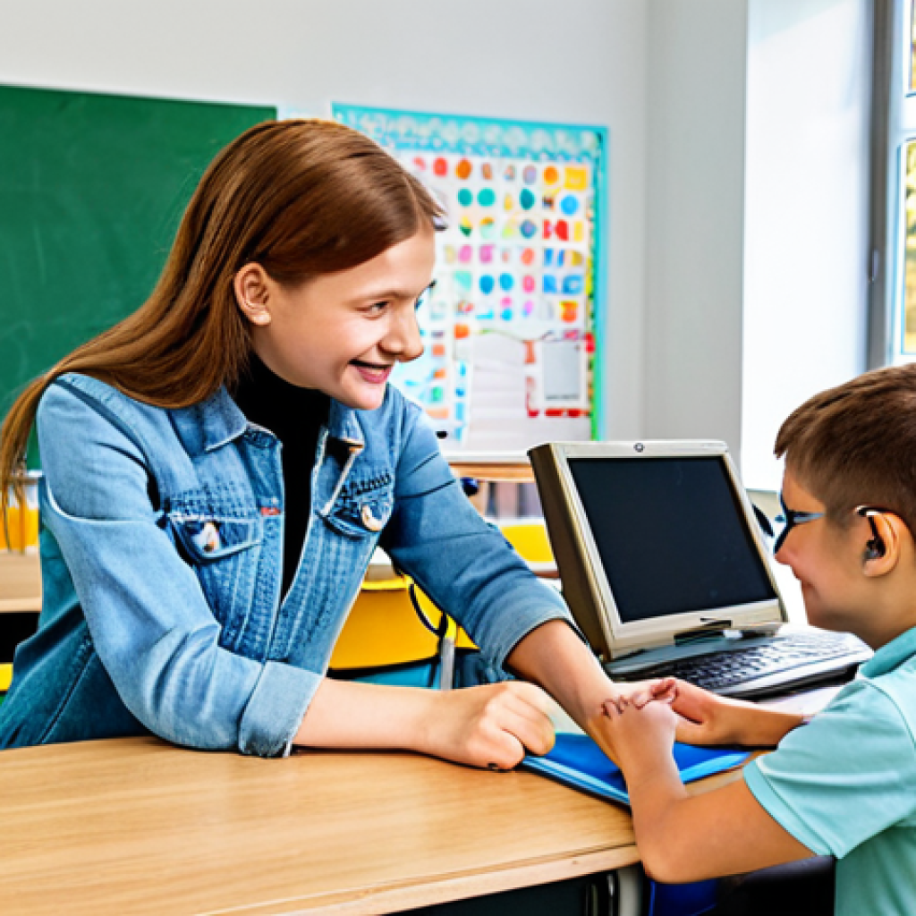 **

"A bright and modern classroom in Poland, filled with children (ages 8-12) fully clothed in casual, appropriate attire, enthusiastically learning to code using Scratch. The teacher, a friendly woman in professional dress, is assisting a student. The room has colorful decorations, computers, and educational posters in Polish. safe for work, appropriate content, fully clothed, family-friendly, perfect anatomy, correct proportions, natural pose, well-formed hands, proper finger count, natural body proportions, professional photography, high quality."

**