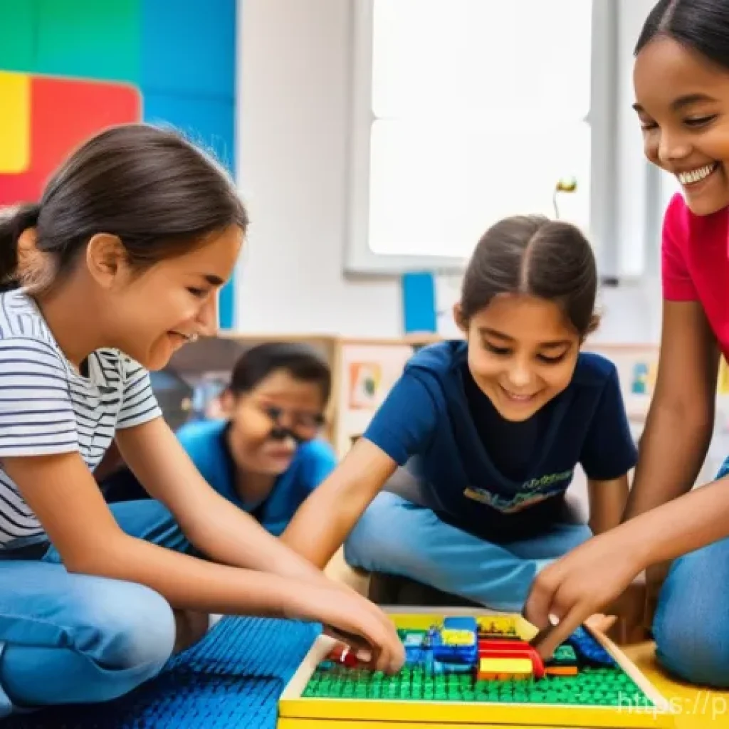 코딩교육지도사 시험 준비를 위한 추천 도서 - **Prompt:** A vibrant, sunlit classroom filled with enthusiastic primary school children (aged 6-9) ...