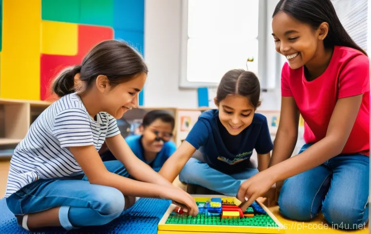 코딩교육지도사 시험 준비를 위한 추천 도서 - **Prompt:** A vibrant, sunlit classroom filled with enthusiastic primary school children (aged 6-9) ...