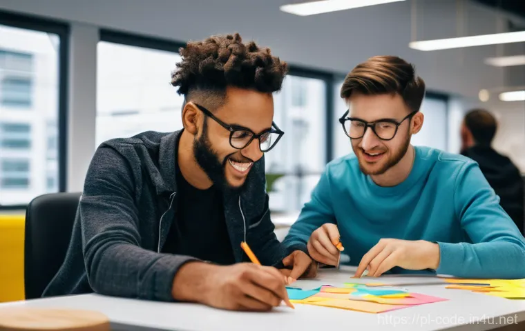 코딩교육지도사와 학습 지원 도구 추천 - **Prompt:** A warm and collaborative scene depicting an experienced programming mentor, a person in ...