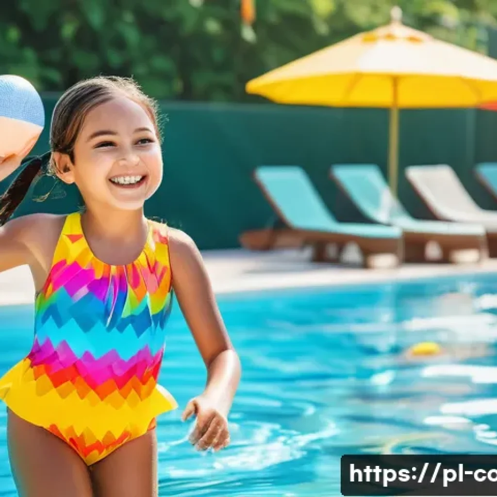 코딩교육지도사로서 교육 컨설팅 사례 - **A young girl (8 years old) wearing a colorful, age-appropriate swimsuit with a cute cartoon design...