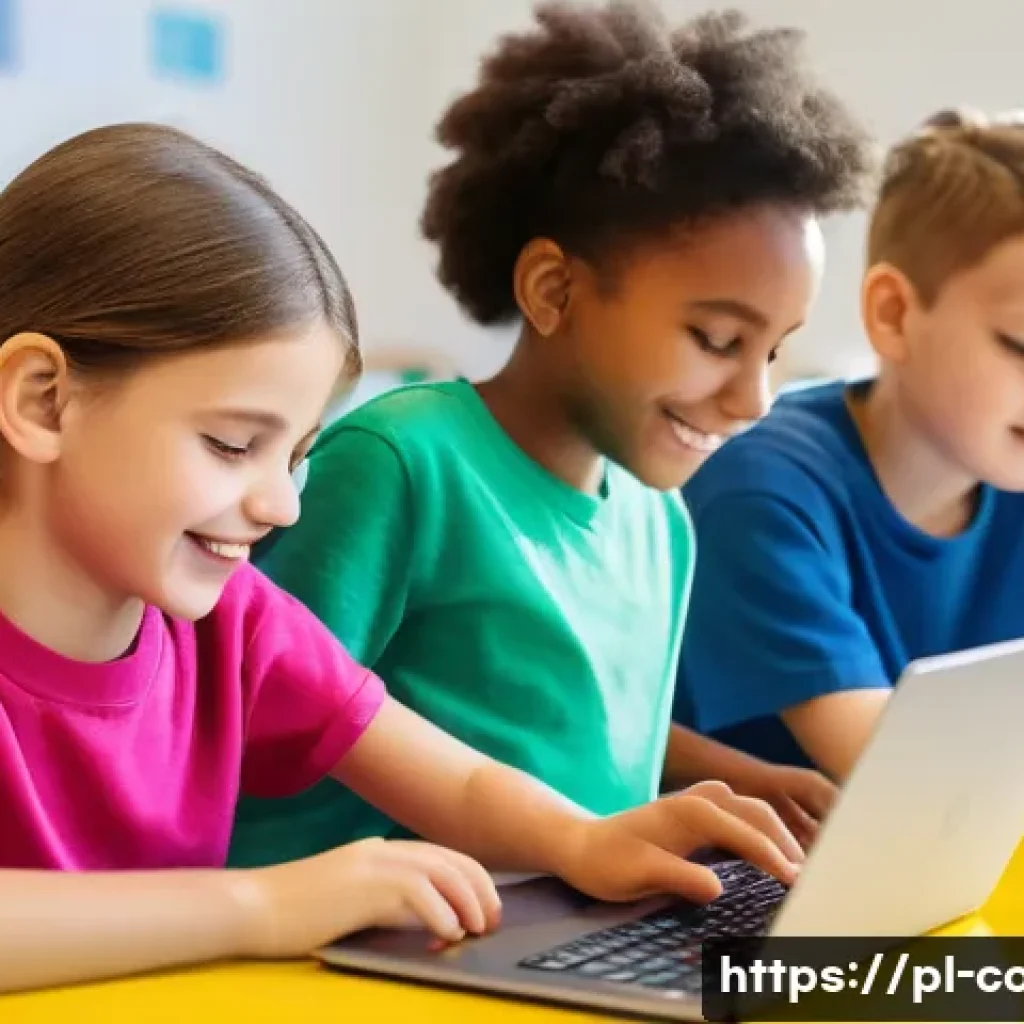 코딩교육지도사 자격증 취득 난이도 분석 - **Prompt:** A vibrant, sunlit classroom in a modern Polish school, where a diverse group of 6-8 year...