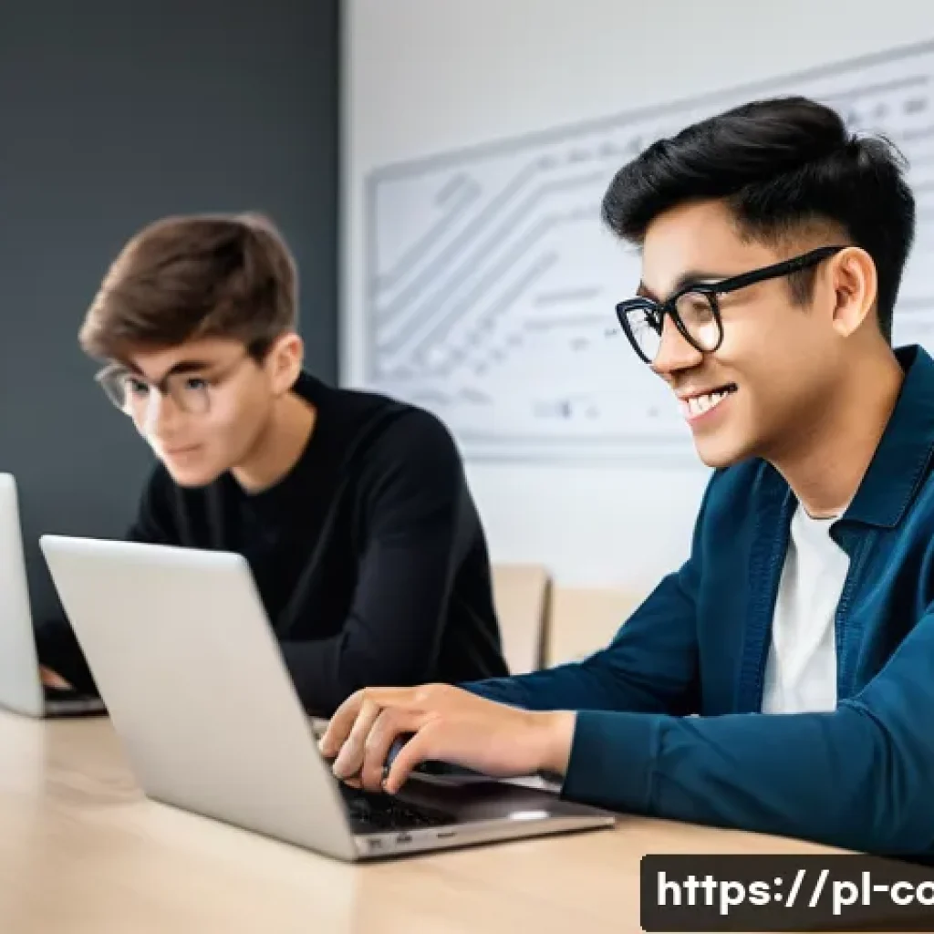 코딩교육지도사와 1대1 맞춤형 강의 사례 - A focused young adult student, dressed in smart casual attire, sits at a modern desk with a laptop d...