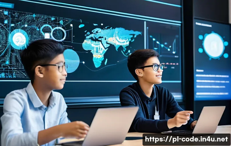 코딩교육지도사와 학습 자료 개발 사례 - **Prompt 1: AI-Powered Interactive Coding Classroom**
    A vibrant, modern classroom filled with di...