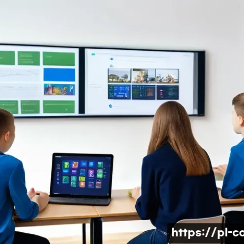 코딩교육지도사 자격증의 시험 제도 개편 소식 - A modern classroom scene in Poland featuring a diverse group of students aged 12-16 engaged in a pro...