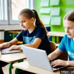 Home 22 코딩교육지도사와 정규 교육 과정과의 융합 - A bright and modern Polish classroom with children aged 10-12 working collaboratively on coding proj...
