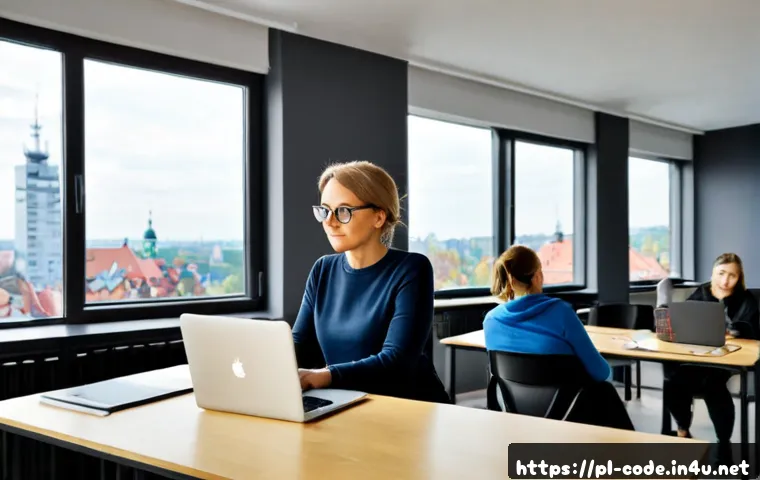 Home 17 코딩교육지도사 직업 전망 및 변화 - Photorealistic modern coding workshop in Poland, confident female programming instructor in her 40s ...